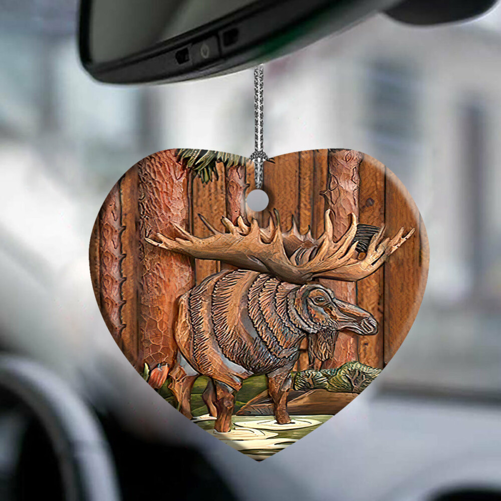Hunting Wooden Style Moose Hunting - Heart Ornament - Owl Ohh - Owl Ohh