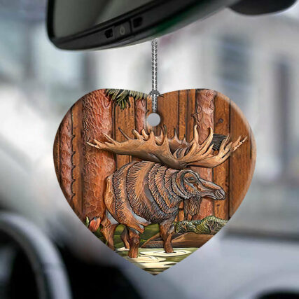 Hunting Wooden Style Moose Hunting - Heart Ornament - Owl Ohh - Owl Ohh