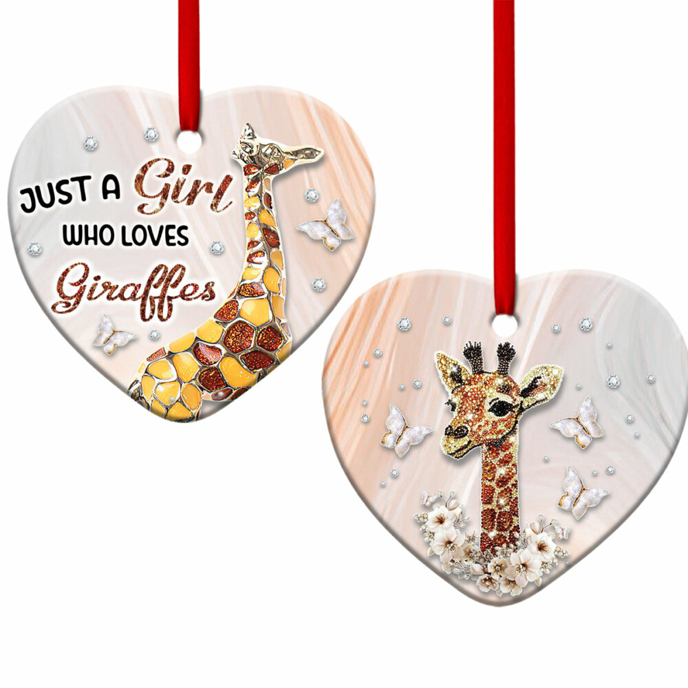 Giraffe Just A Girl Who Loves Giraffes - Heart Ornament - Owl Ohh - Owl Ohh