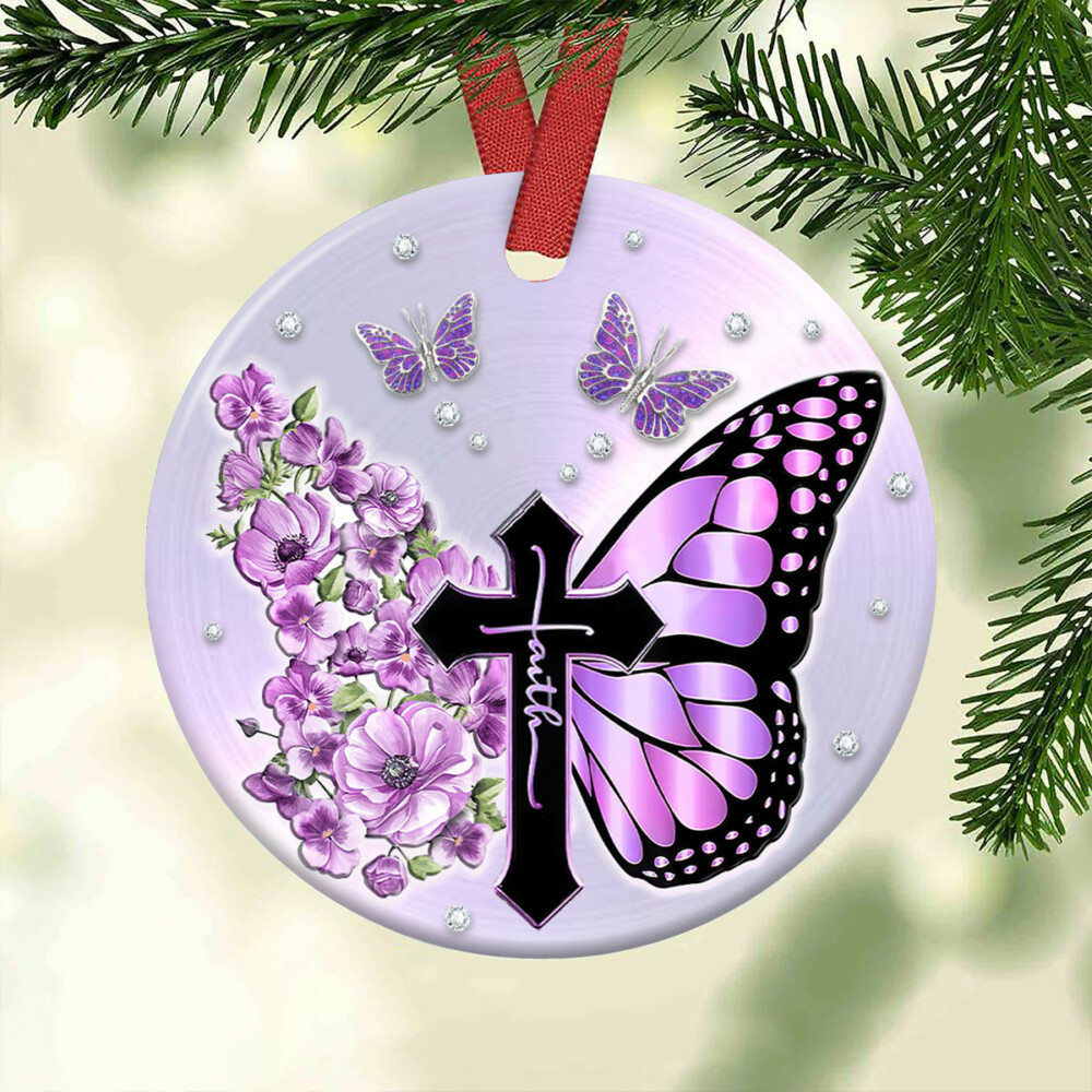 Butterfly Faith Purple Floral - Circle Ornament - Owl Ohh - Owl Ohh
