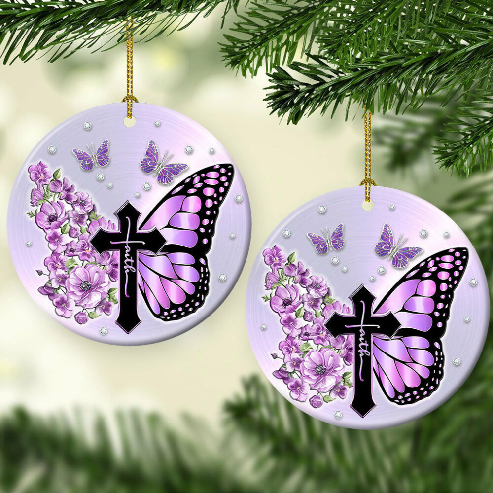 Butterfly Faith Purple Floral - Circle Ornament - Owl Ohh - Owl Ohh