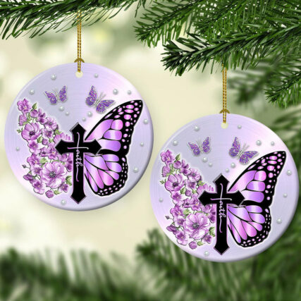 Butterfly Faith Purple Floral - Circle Ornament - Owl Ohh - Owl Ohh