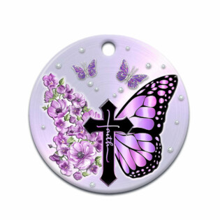 Butterfly Faith Purple Floral - Circle Ornament - Owl Ohh - Owl Ohh