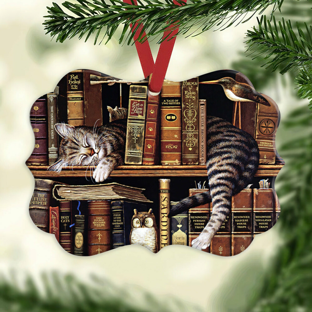 Cat Book Cats In My Bookshelf - Horizontal Ornament - Owl Ohh - Owl Ohh