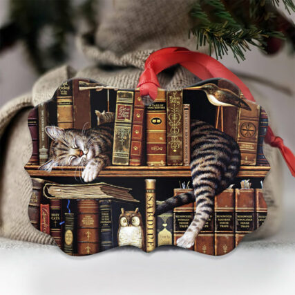 Cat Book Cats In My Bookshelf - Horizontal Ornament - Owl Ohh - Owl Ohh