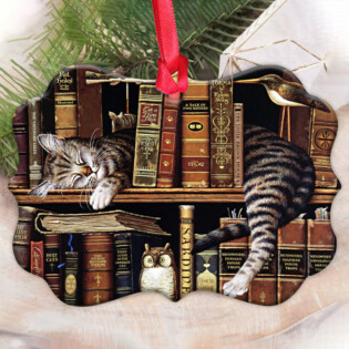 Cat Book Cats In My Bookshelf - Horizontal Ornament - Owl Ohh - Owl Ohh