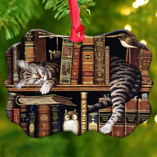 Cat Book Cats In My Bookshelf - Horizontal Ornament - Owl Ohh - Owl Ohh