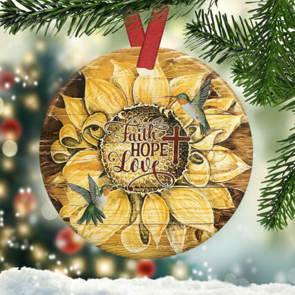 Sunflower Faith Hope Love - Circle Ornament - Owl Ohh - Owl Ohh