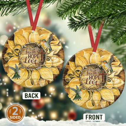 Sunflower Faith Hope Love - Circle Ornament - Owl Ohh - Owl Ohh