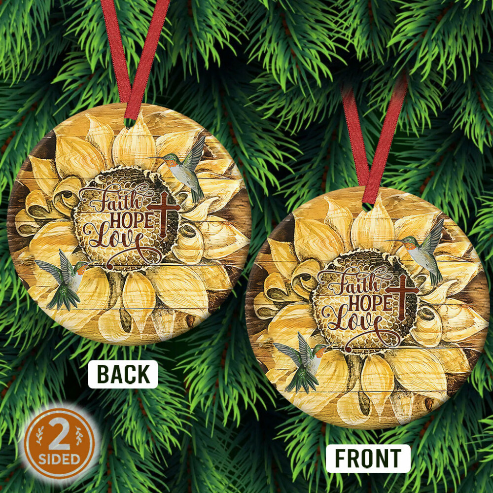 Sunflower Faith Hope Love - Circle Ornament - Owl Ohh - Owl Ohh