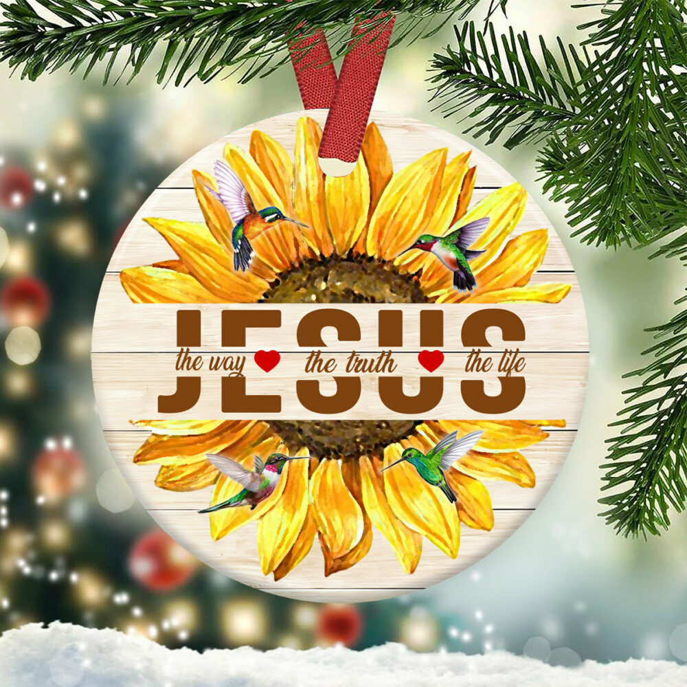 Jesus Faith Bigger Than Your Fear Sunflower - Circle Ornament - Owl Ohh - Owl Ohh