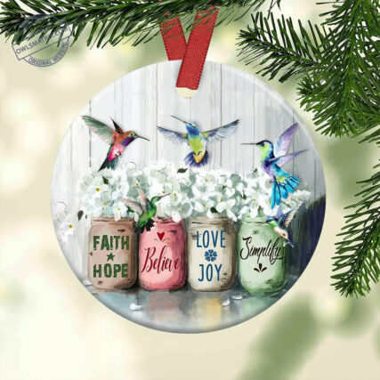 Hummingbird Faith Love Joy - Circle Ornament - Owl Ohh - Owl Ohh