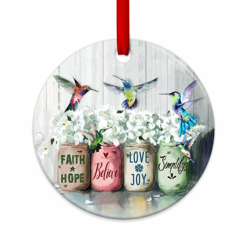 Hummingbird Faith Love Joy - Circle Ornament - Owl Ohh - Owl Ohh