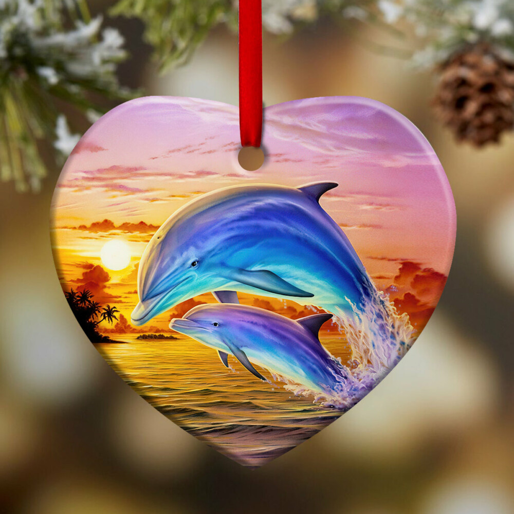 Dolphin To My Daughter Sunset - Heart Ornament - Owl Ohh - Owl Ohh