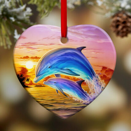 Dolphin To My Daughter Sunset - Heart Ornament - Owl Ohh - Owl Ohh