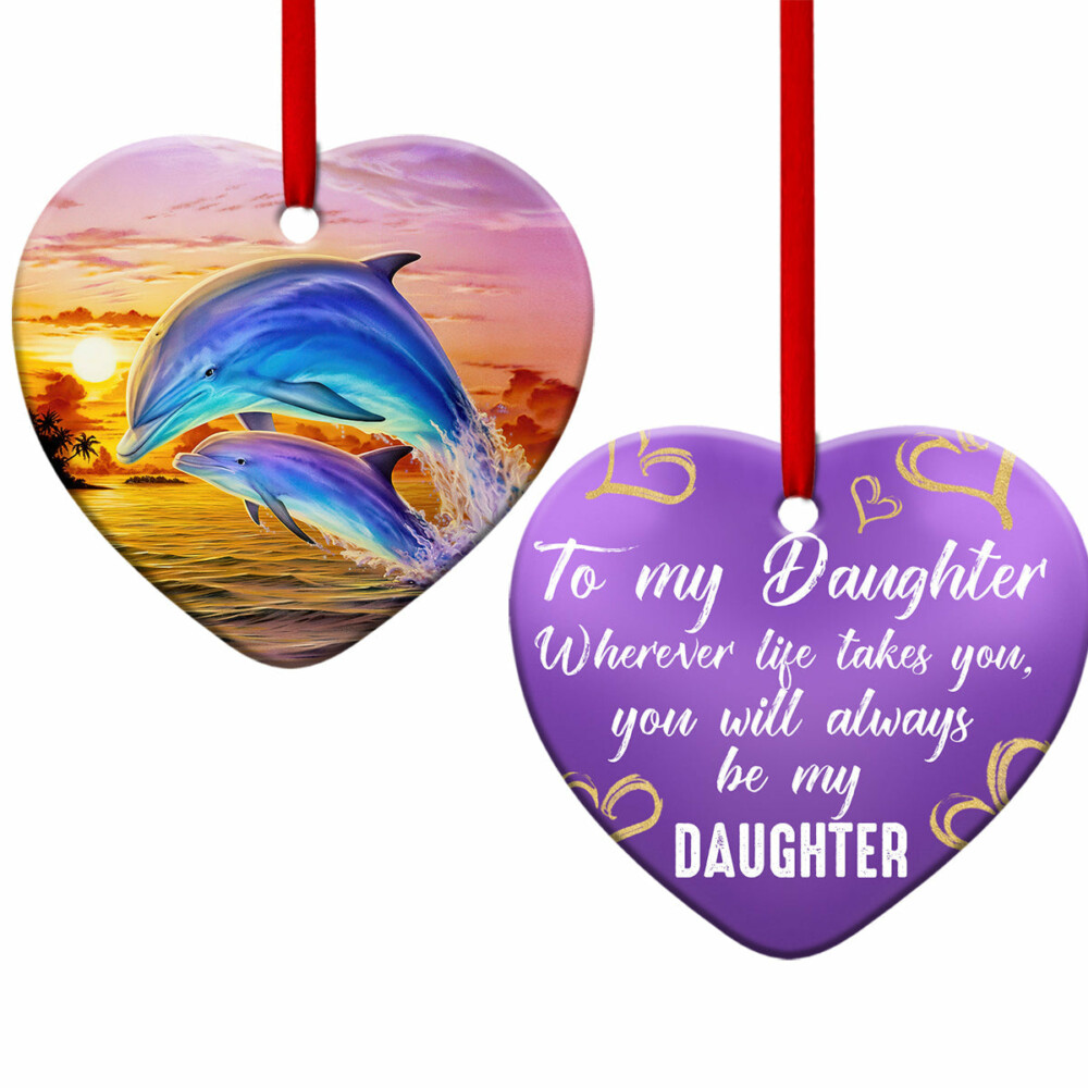 Dolphin To My Daughter Sunset - Heart Ornament - Owl Ohh - Owl Ohh