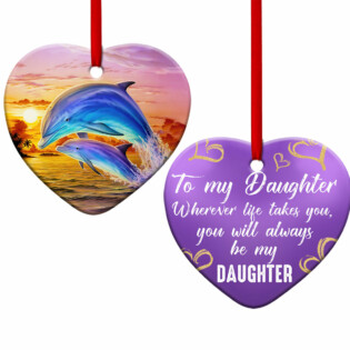 Dolphin To My Daughter Sunset - Heart Ornament - Owl Ohh - Owl Ohh