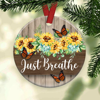 Sunflower Faith Just Breathe - Circle Ornament - Owl Ohh - Owl Ohh
