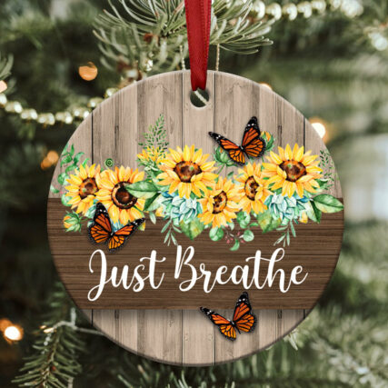 Sunflower Faith Just Breathe - Circle Ornament - Owl Ohh - Owl Ohh