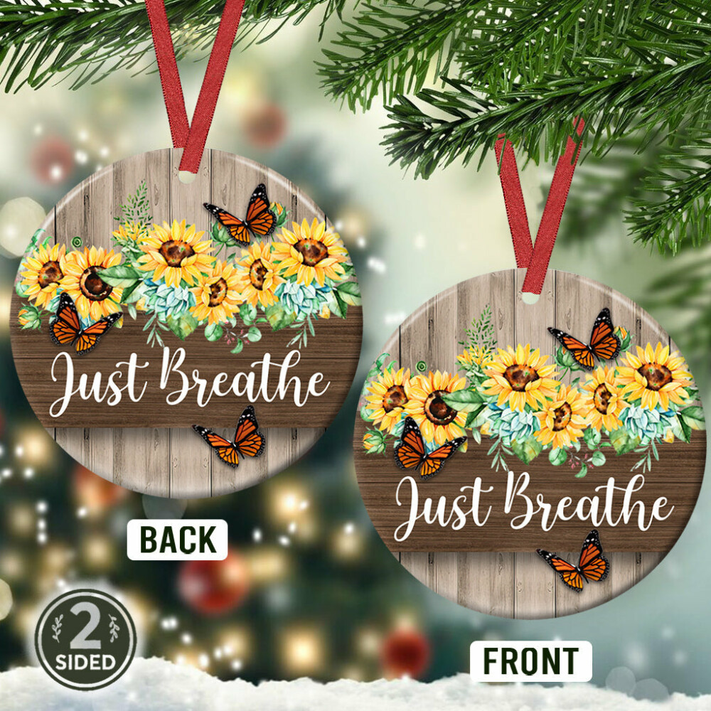 Sunflower Faith Just Breathe - Circle Ornament - Owl Ohh - Owl Ohh