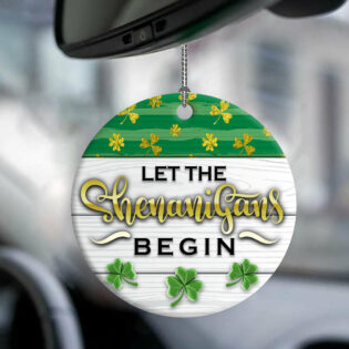 Clover St Patricks Day Glitter Clover Let The Shenanigans Begin - Circle Ornament - Owl Ohh - Owl Ohh