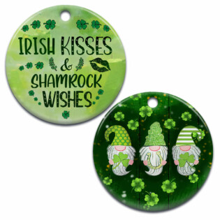 St. Patrick's Day Gnome Irish Kisses And Shamrock Wishes - Circle Ornament - Owl Ohh - Owl Ohh
