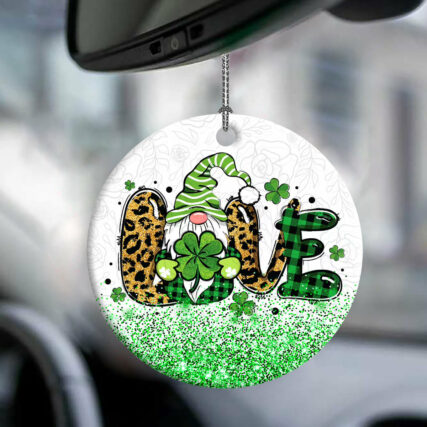Patrick's Day Gnome With Clover Love - Circle Ornament - Owl Ohh - Owl Ohh