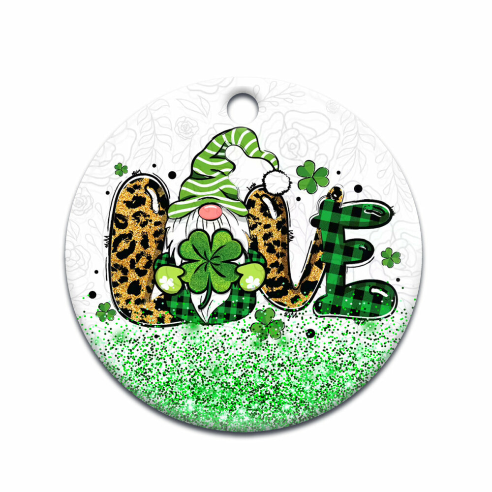 Patrick's Day Gnome With Clover Love - Circle Ornament - Owl Ohh - Owl Ohh