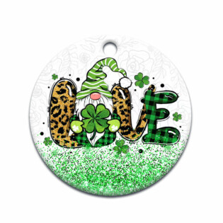 Patrick's Day Gnome With Clover Love - Circle Ornament - Owl Ohh - Owl Ohh