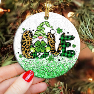 Patrick's Day Gnome With Clover Love - Circle Ornament - Owl Ohh - Owl Ohh