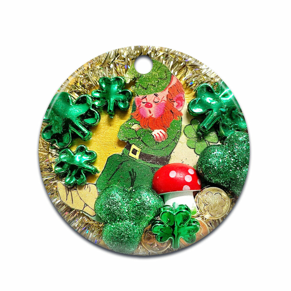 St. Patrick's Day Marble With Mushroom - Circle Ornament - Owl Ohh - Owl Ohh