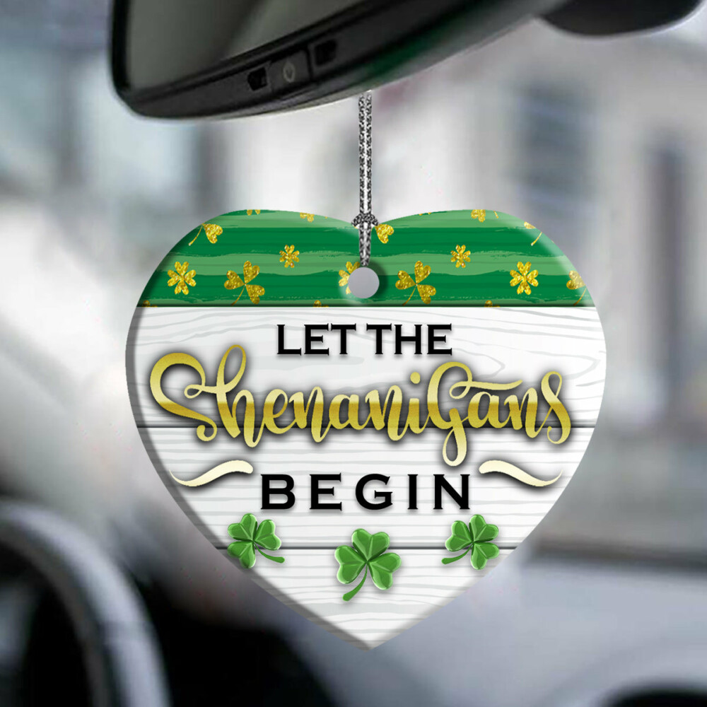 St Patricks Day Glitter Clover Let The Shenanigans Begin - Heart Ornament - Owl Ohh - Owl Ohh