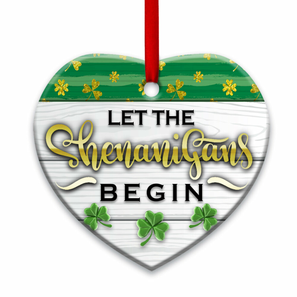 St Patricks Day Glitter Clover Let The Shenanigans Begin - Heart Ornament - Owl Ohh - Owl Ohh