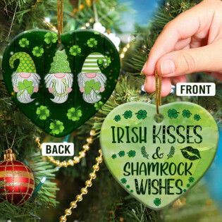 St. Patrick's Day Gnome Irish Kisses And Shamrock Wishes - Heart Ornament - Owl Ohh - Owl Ohh