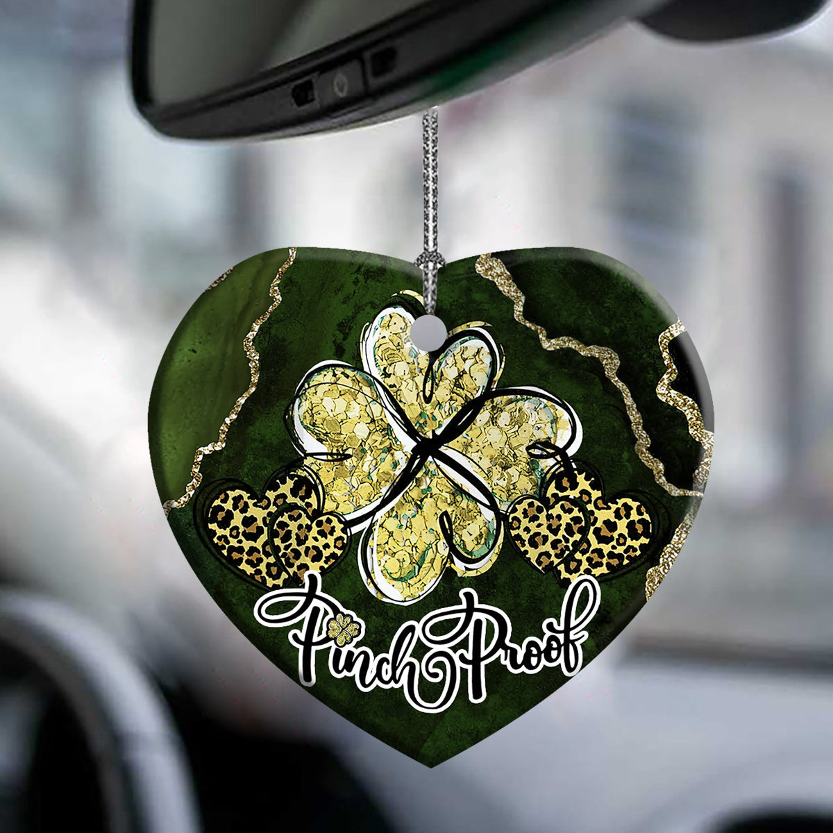St Patricks Day Marble Clover Pinch Proof - Heart Ornament - Owl Ohh - Owl Ohh