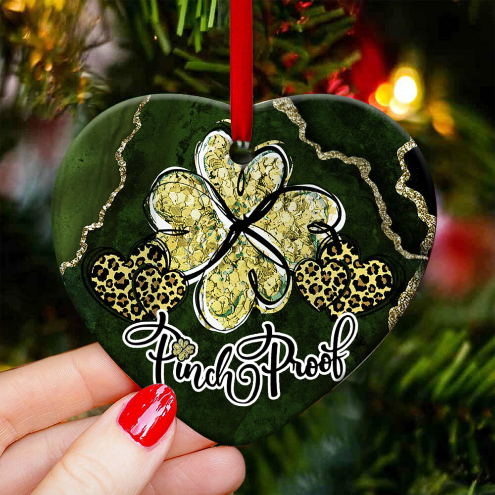 St Patricks Day Marble Clover Pinch Proof - Heart Ornament - Owl Ohh - Owl Ohh