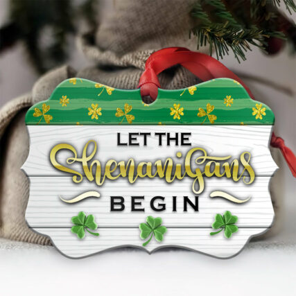 St Patricks Day Glitter Clover Let The Shenanigans Begin - Horizontal Ornament - Owl Ohh - Owl Ohh
