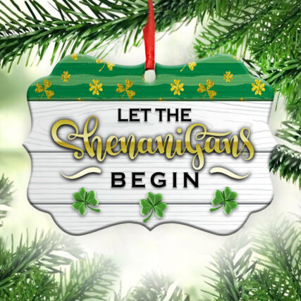 St Patricks Day Glitter Clover Let The Shenanigans Begin - Horizontal Ornament - Owl Ohh - Owl Ohh