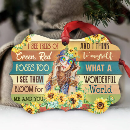 Hippie I See Trees Of Green Red Roses Too I See Them Bloom For You & Me And I Think To Myself What A Wonderful World - Horizontal Ornament - Owl Ohh - Owl Ohh