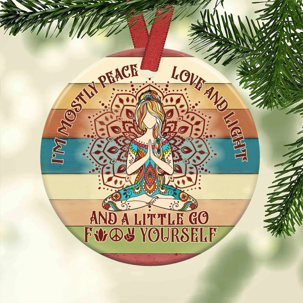 Hippie Im Mostly Peace Love And Light - Circle Ornament - Owl Ohh - Owl Ohh