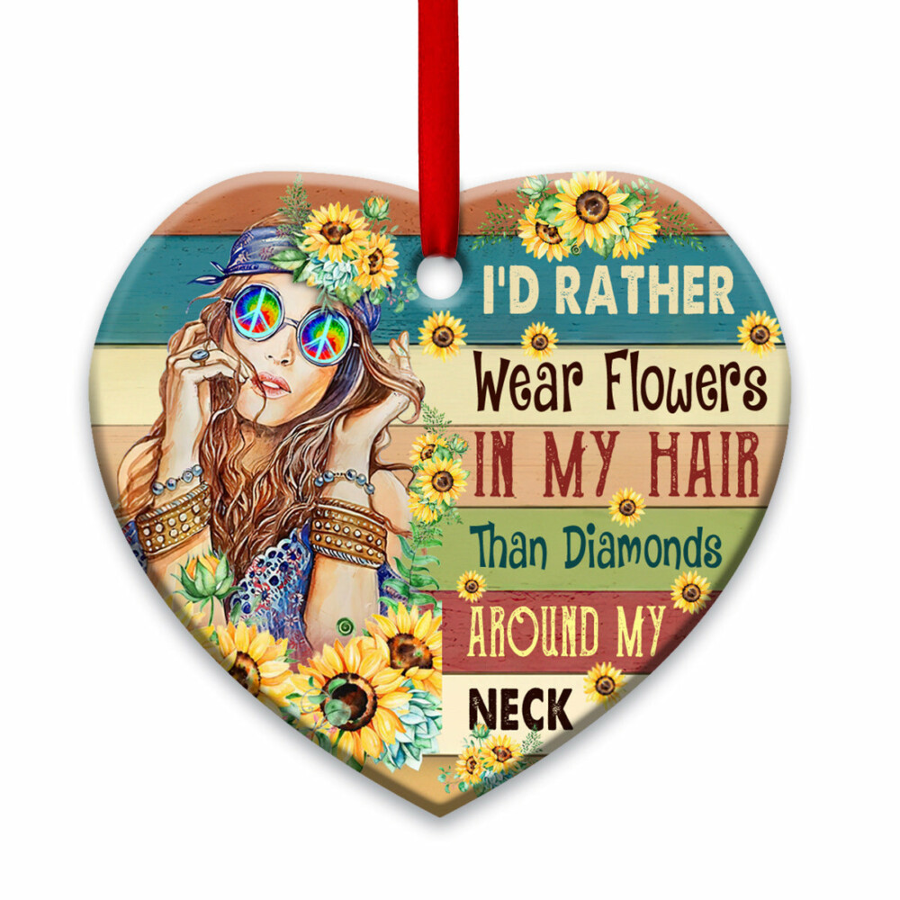 Hippie I'd Rather Wear Flowers - Heart Ornament - Owl Ohh - Owl Ohh