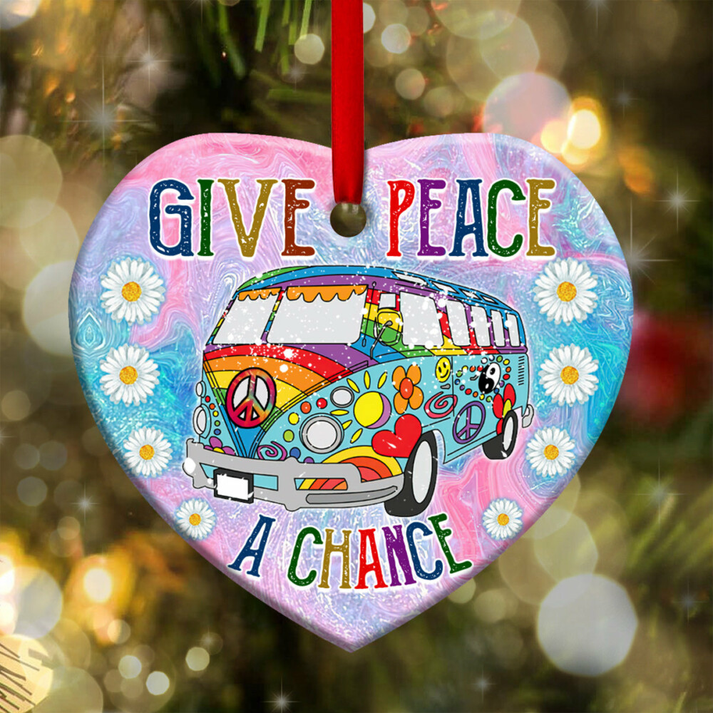 Hippie Give Peace A Chance - Heart Ornament - Owl Ohh - Owl Ohh