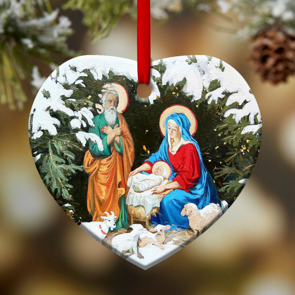 Jesus Nativity Christmas Style - Heart Ornament - Owl Ohh - Owl Ohh