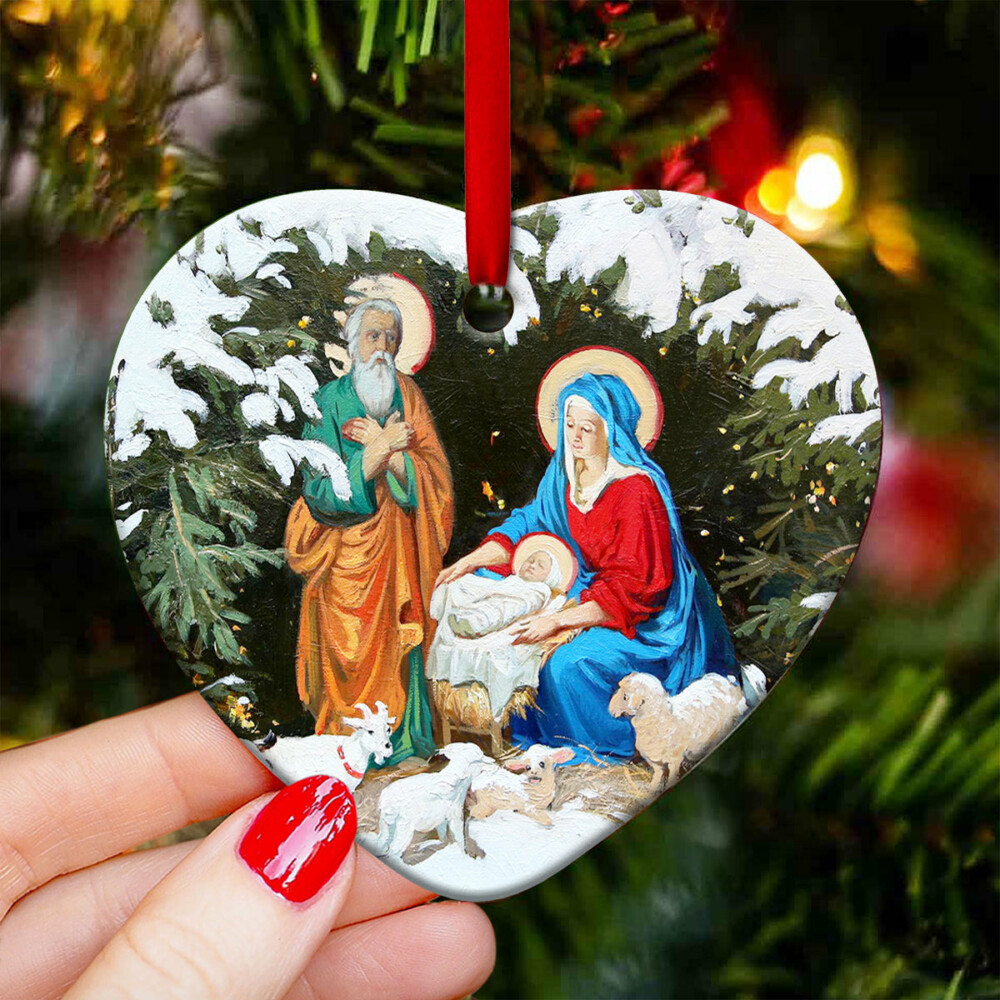 Jesus Nativity Christmas Style - Heart Ornament - Owl Ohh - Owl Ohh