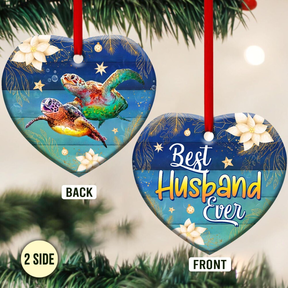 Turtle Best Husband Ever - Heart Ornament - Owl Ohh - Owl Ohh