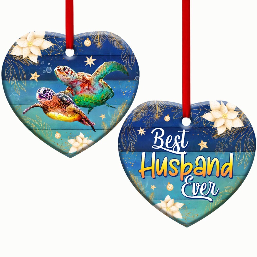 Turtle Best Husband Ever - Heart Ornament - Owl Ohh - Owl Ohh