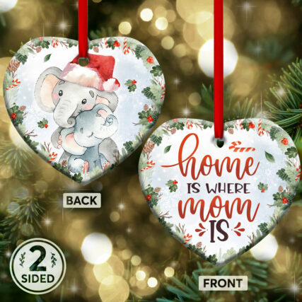 Elephant Home Is Where Mom Is - Heart Ornament - Owl Ohh - Owl Ohh
