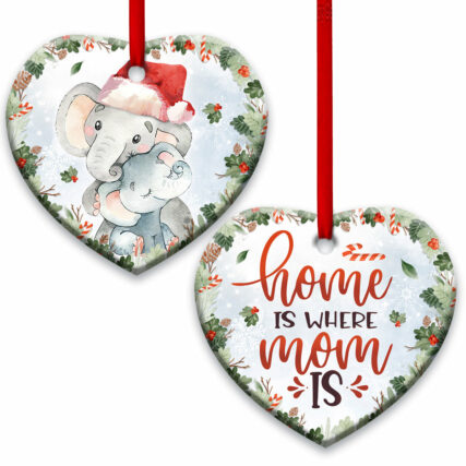 Elephant Home Is Where Mom Is - Heart Ornament - Owl Ohh - Owl Ohh