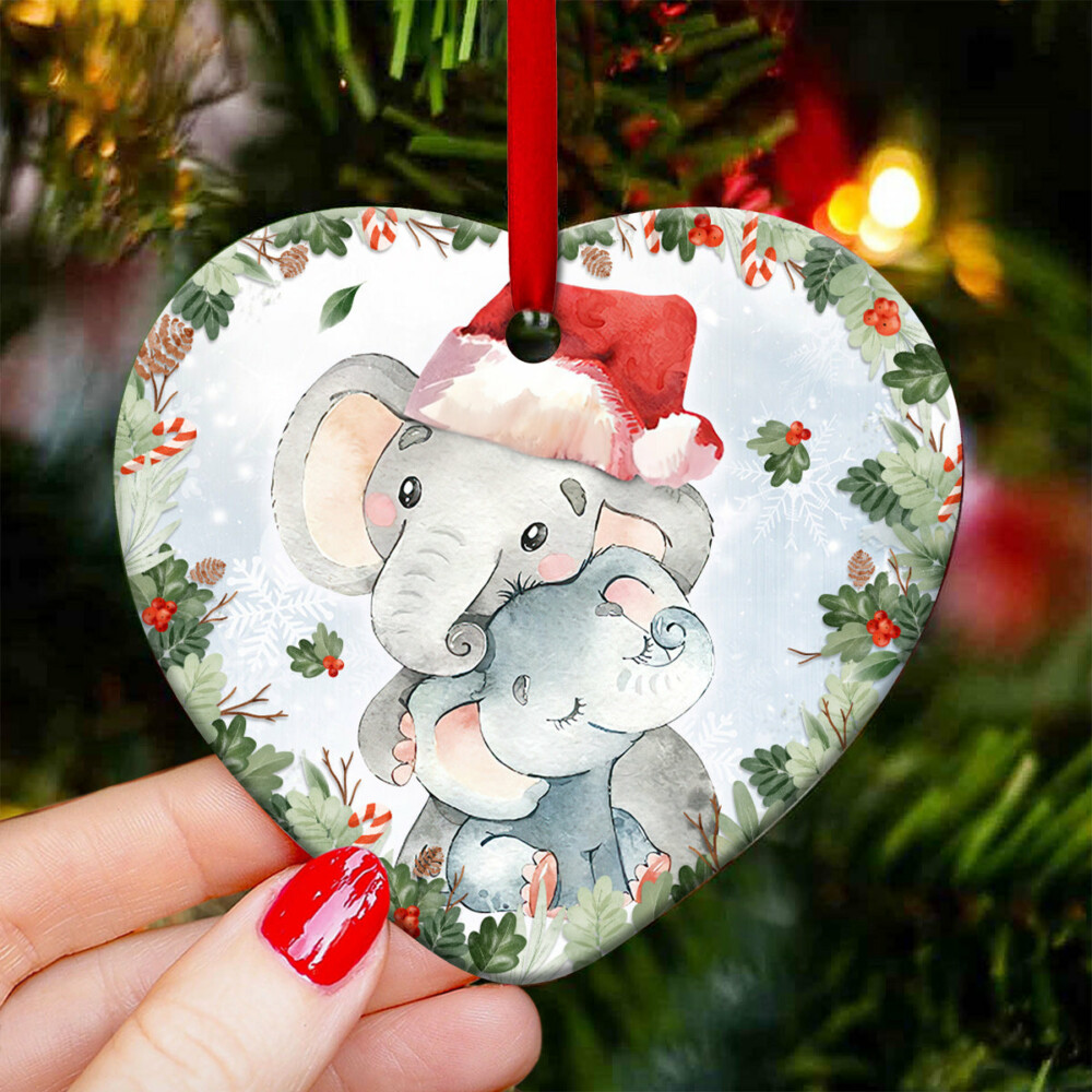 Elephant Home Is Where Mom Is - Heart Ornament - Owl Ohh - Owl Ohh