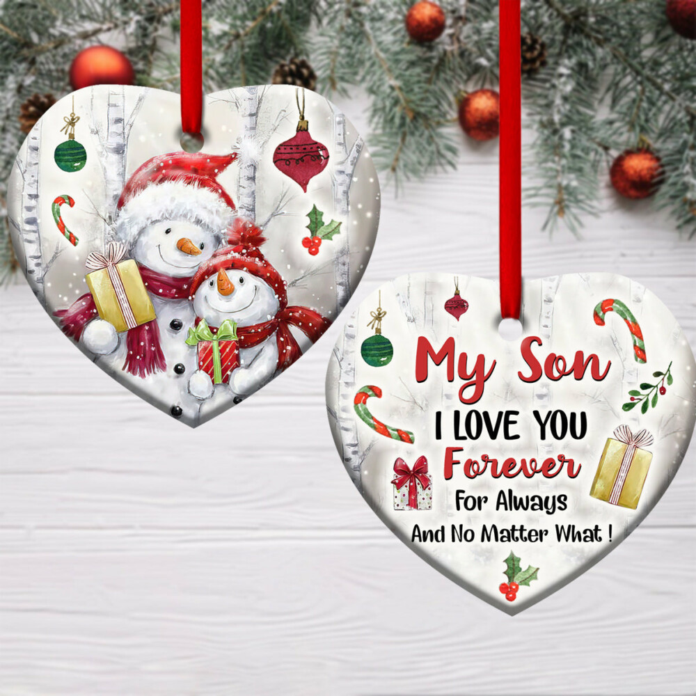 Snowman My Son I Love You Forever - Heart Ornament - Owl Ohh - Owl Ohh